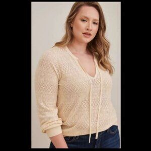 Torrid Tie Neck Pullover Sweater - Pointelle Beige 5X